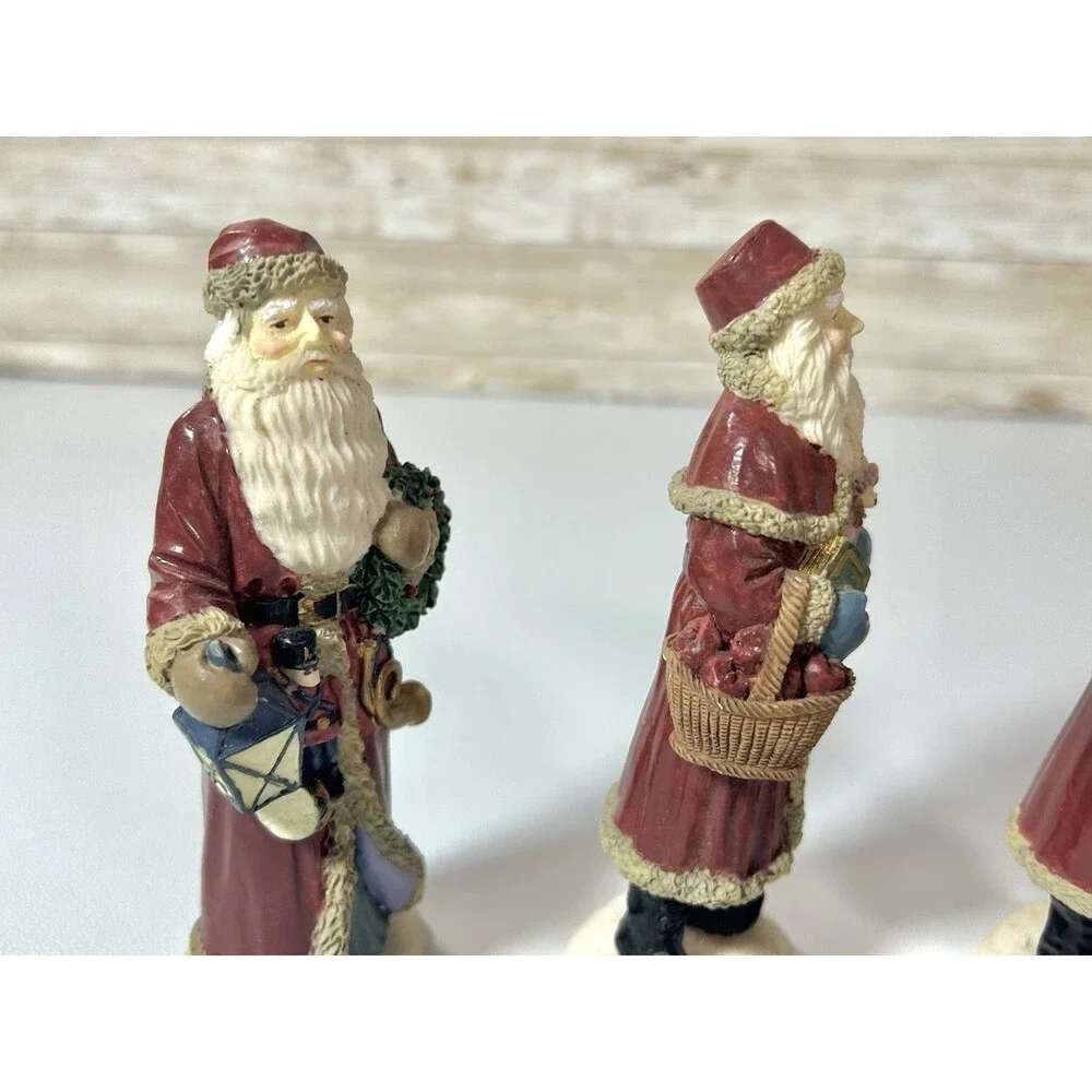 Set, 3 Hand Painted Ceramic ST NICHOLAS SANTA Christmas Figurines Holding Gifts